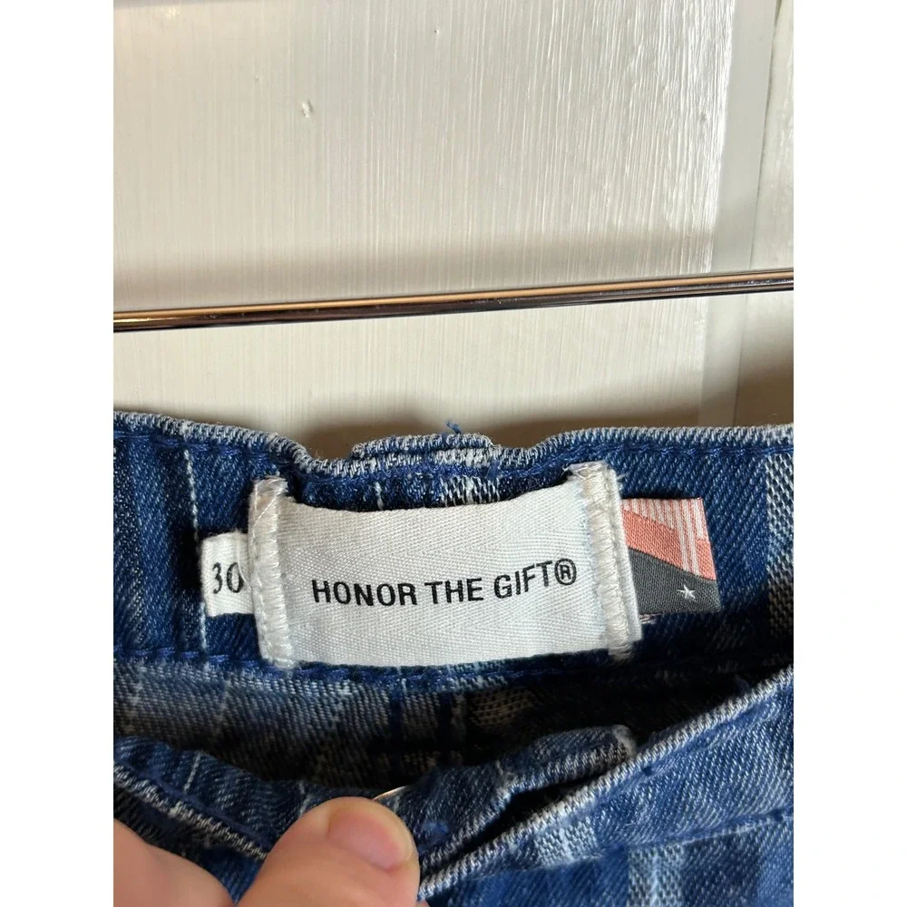 Honor The Gift Mens Striped Denim Pants Blue Mixed Stripe Straight Leg Size 30